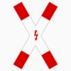 Vorschriftzeichen 201-51 Andreaskreuz stehend, mit Blitzpfeil